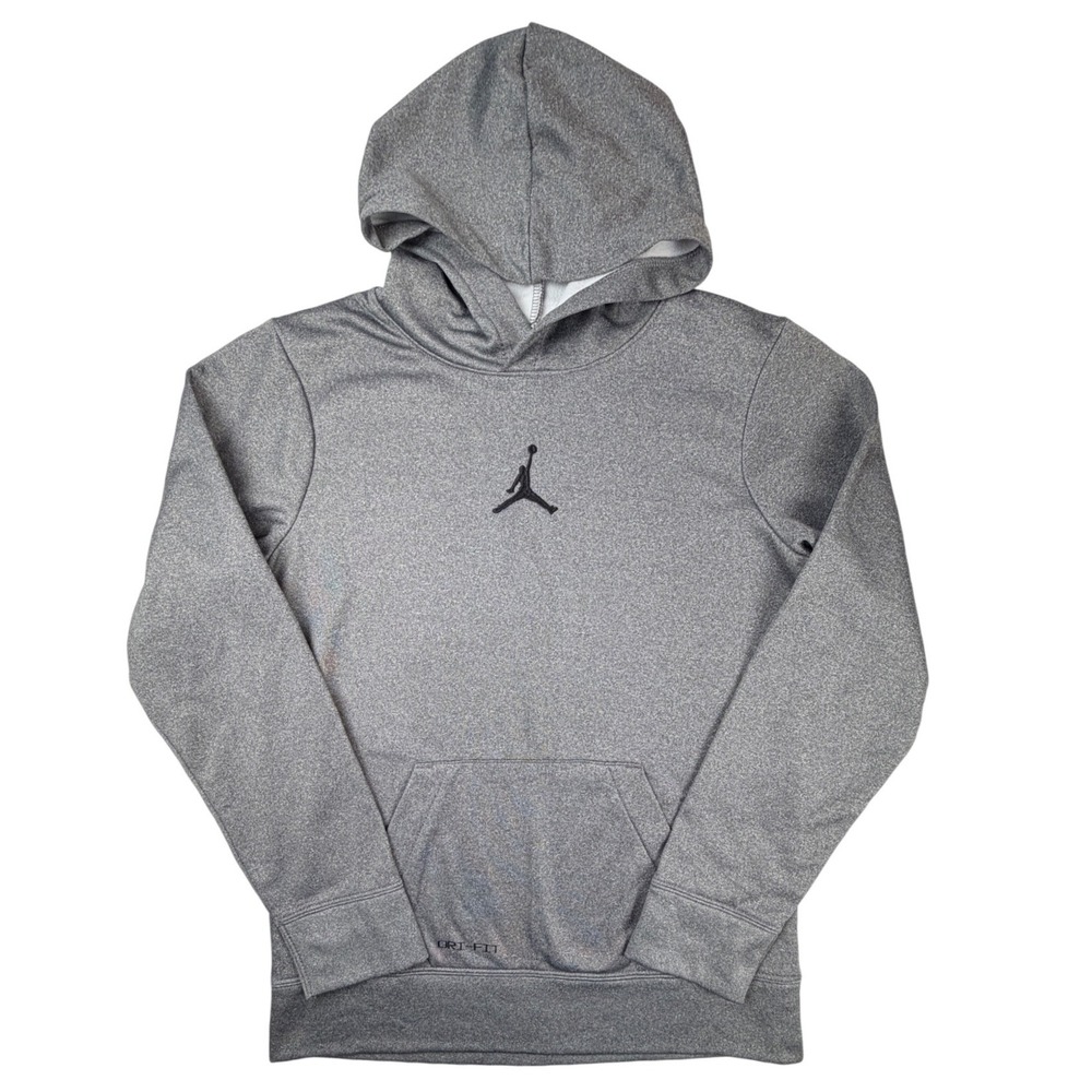 Jordan Boys Dri-FIT Jumpman Logo Hoodie Gray Sweatshirt Large 12-13Y